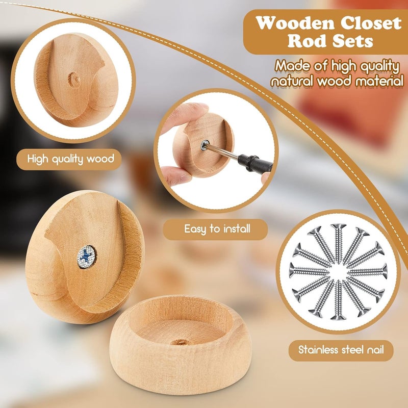 Yookeer 6 Pack Wooden Closet Pole Sockets Closet Pole Holder Closet Rod Holders Closet Pole Socket for Wardrobe Hallway Bathroom Curtain Clothing Store, 1-3/8" Pole - Image 3